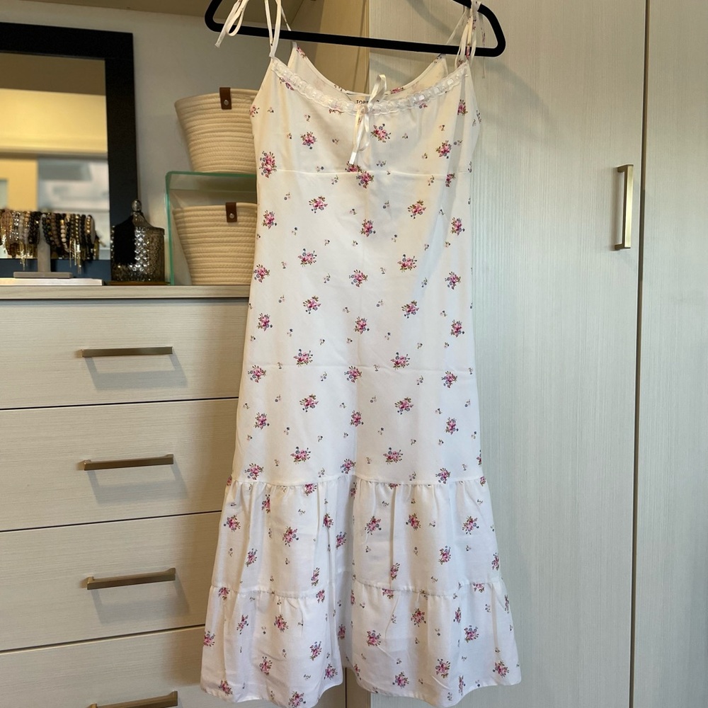 Topshop White and Pink Ruffled Tiered Midi Dress